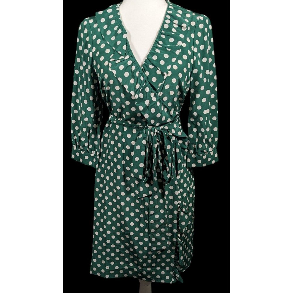Kate Spade Daniella Silk Green And White Polka Dot Wrap Dress Size 6